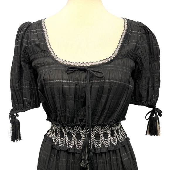 Jonathan Simkhai Black Smocked Tiered Silk Cotton Bohemian Maxi Dress NWT - Picture 6 of 16